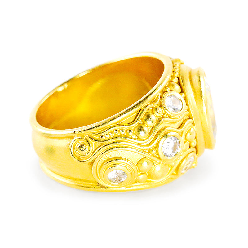 "Neptune" Ring (White Cambodian Zircon, 22k Gold)