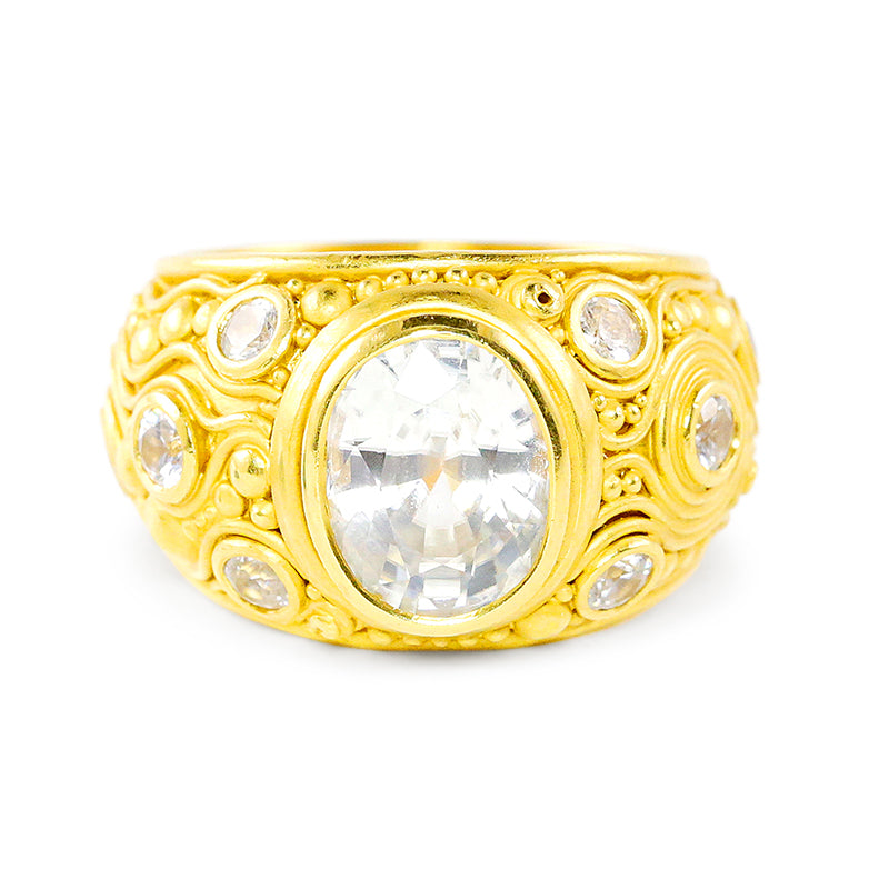 "Neptune" Ring (White Cambodian Zircon, 22k Gold)