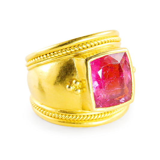 "Cheryl" Band Ring (Rubellite Tourmaline, 22k Gold)