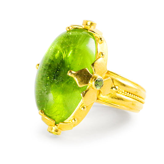 "Maltese" Ring (Peridot, Green Garnet, 22k Gold)