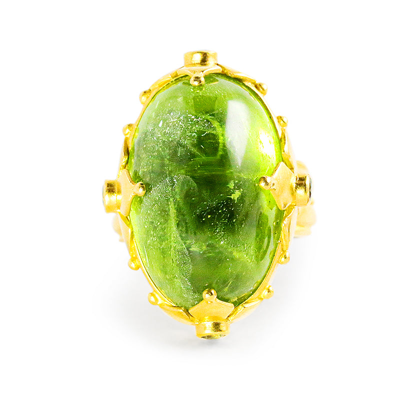 "Maltese" Ring (Peridot, Green Garnet, 22k Gold)