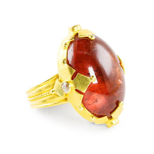 "Maltese" Ring (Red Tourmaline, Diamond, 22k Gold)