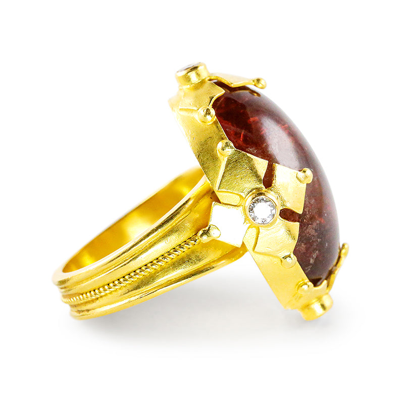 "Maltese" Ring (Red Tourmaline, Diamond, 22k Gold)