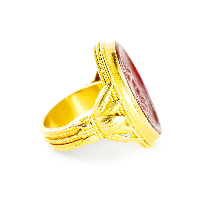 "Lotus Column" Ring (Russet Venetian Glass, 22k Gold)