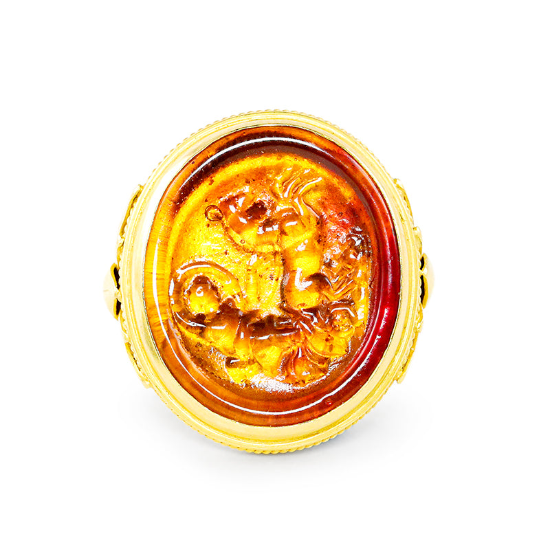 "Lotus Column" Ring (Russet Venetian Glass, 22k Gold)