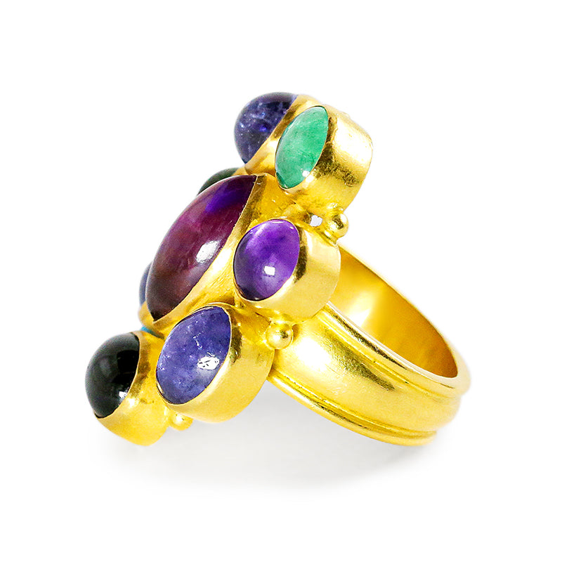 "Carnivale" Ring (Emerald, Tourmaline, Amethyst, Tanzanite, 22k Gold)