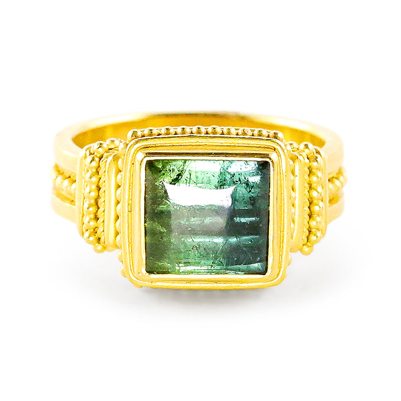 "Isis" Ring (Blue-Green Tourmaline, 22k Gold)