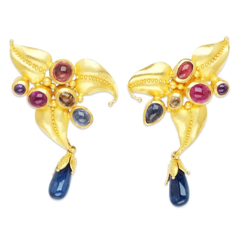 "Ophelia" Dangle Earrings (African Sapphire, 18k, 22k Gold)