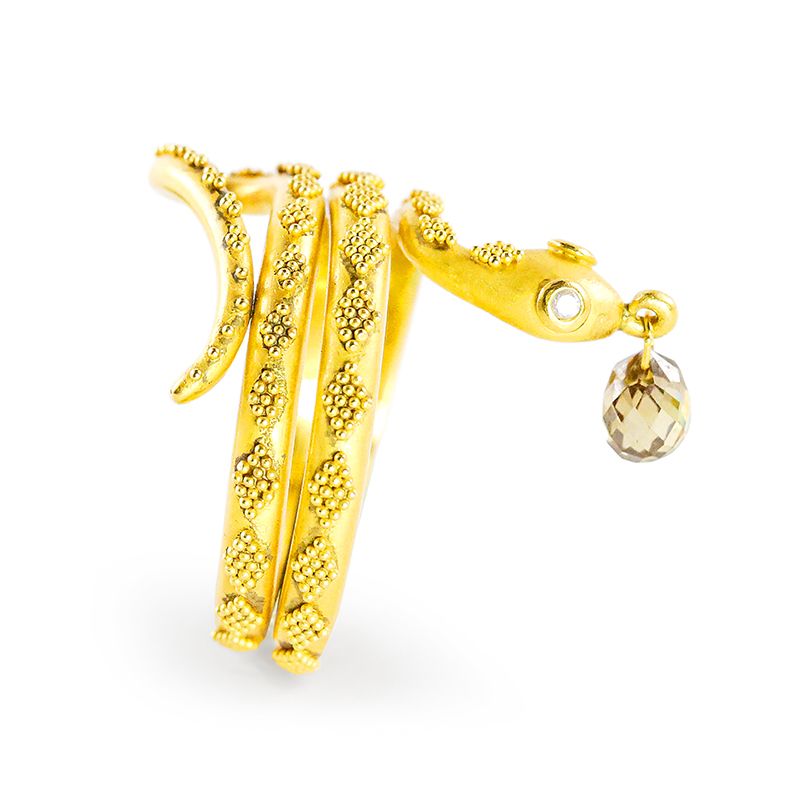 "Coiled Snake" Ring (Cognac Diamond, 22k Gold)