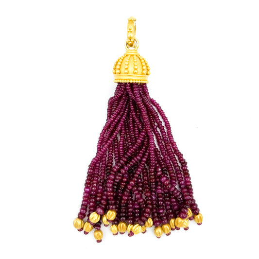 "Urchin Tassel" Pendant (Ruby Beads, 22k, 18k Gold)