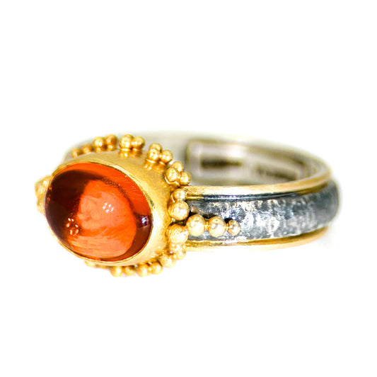 "Khalisi" Ring (Mexican Fire Opal, 22k, 18k Gold, Oxidized Sterling Silver)