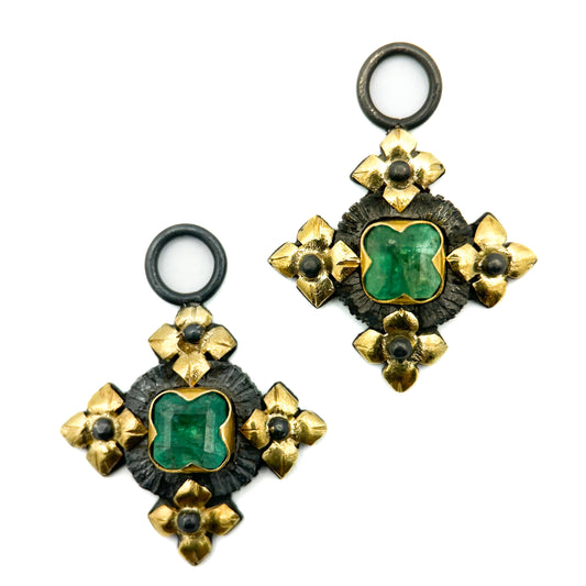 "Malta" Drops for Hoop Earrings (Emerald, 18k Gold, Oxidized Sterling Silver)