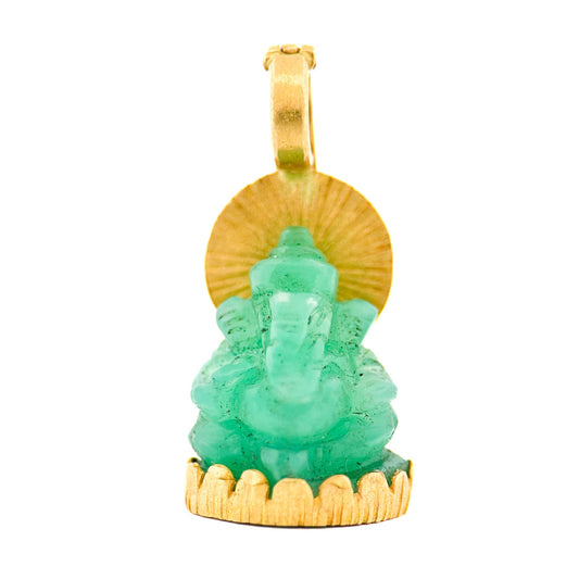 "Lotus Ganesha" Pendant (Chrysoprase, 22k, 18k Gold)