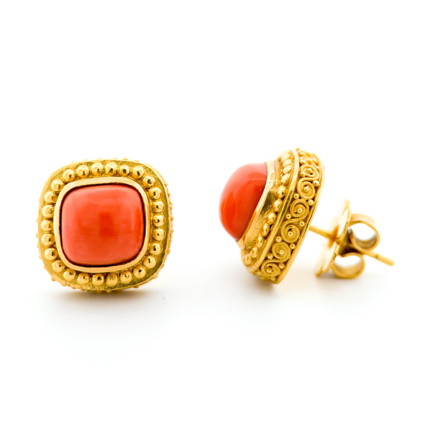 "Sharon" Stud Earrings (Italian Coral, 22k, 18k Gold)