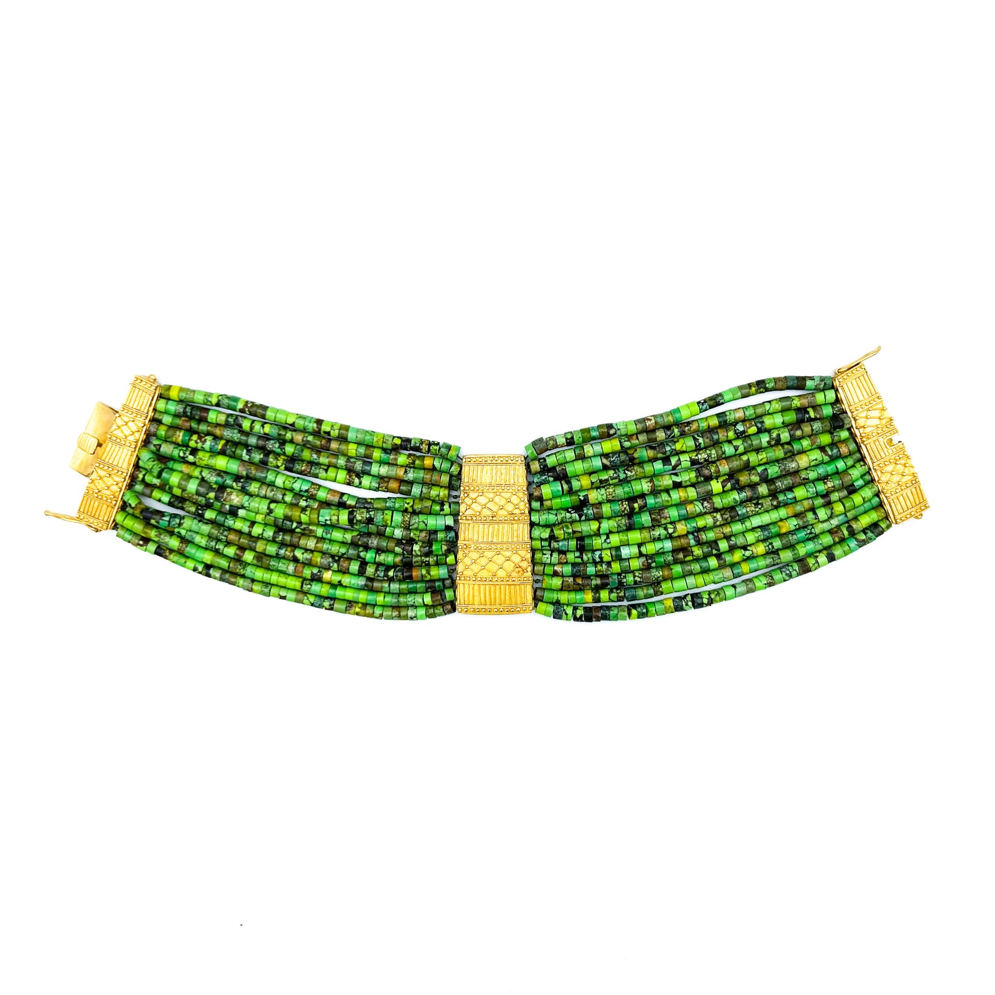 "Nefertari" Bracelet (Green Turquoise, Gaspeite Heishi Beads, 22k Gold)