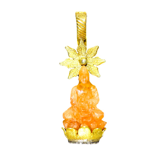 "Moksha Star" Pendant (Carved Mandarin Garnet, 22k, 18k Gold, Sterling Silver)