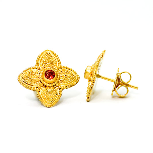 "Muji" Stud Earrings (Orange Sapphire, 22k, 18k Gold)
