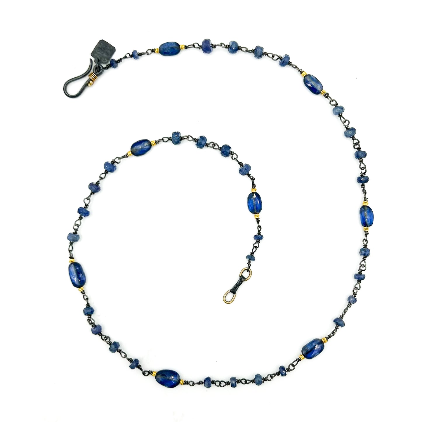 "Chennai" Necklace (Kyanite, Blue Sapphire, Oxidized Sterling Silver, 22k Gold)