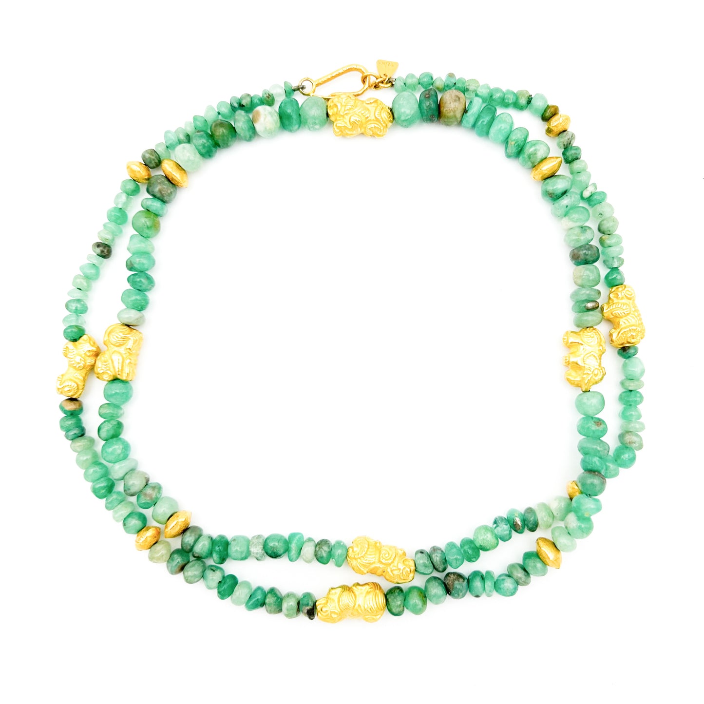 "Khmer Long Lola" Necklace (Emerald Beads, 18k, 22k Gold Beads)