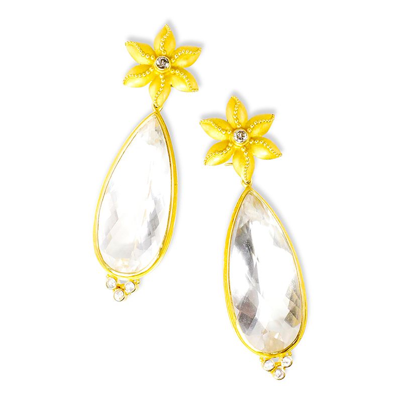 "Flower Button" Earrings (Diamond, 22k, 18k Gold)