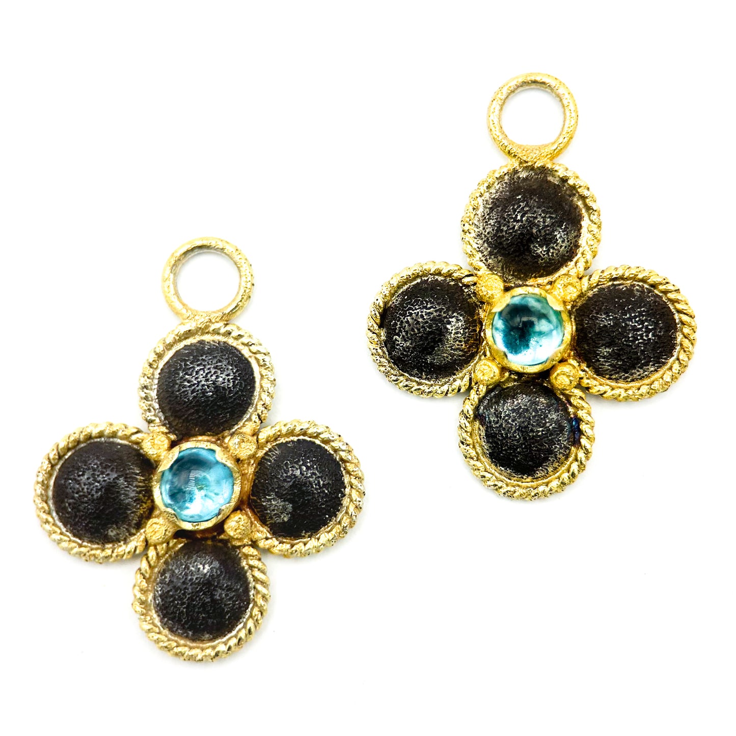 "Gotham" Drops for Hoop Earrings (Blue Tourmaline, 18k Gold, Oxidized Sterling Silver)