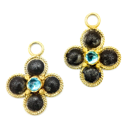 "Gotham" Drops for Hoop Earrings (Blue Tourmaline, 18k Gold, Oxidized Sterling Silver)