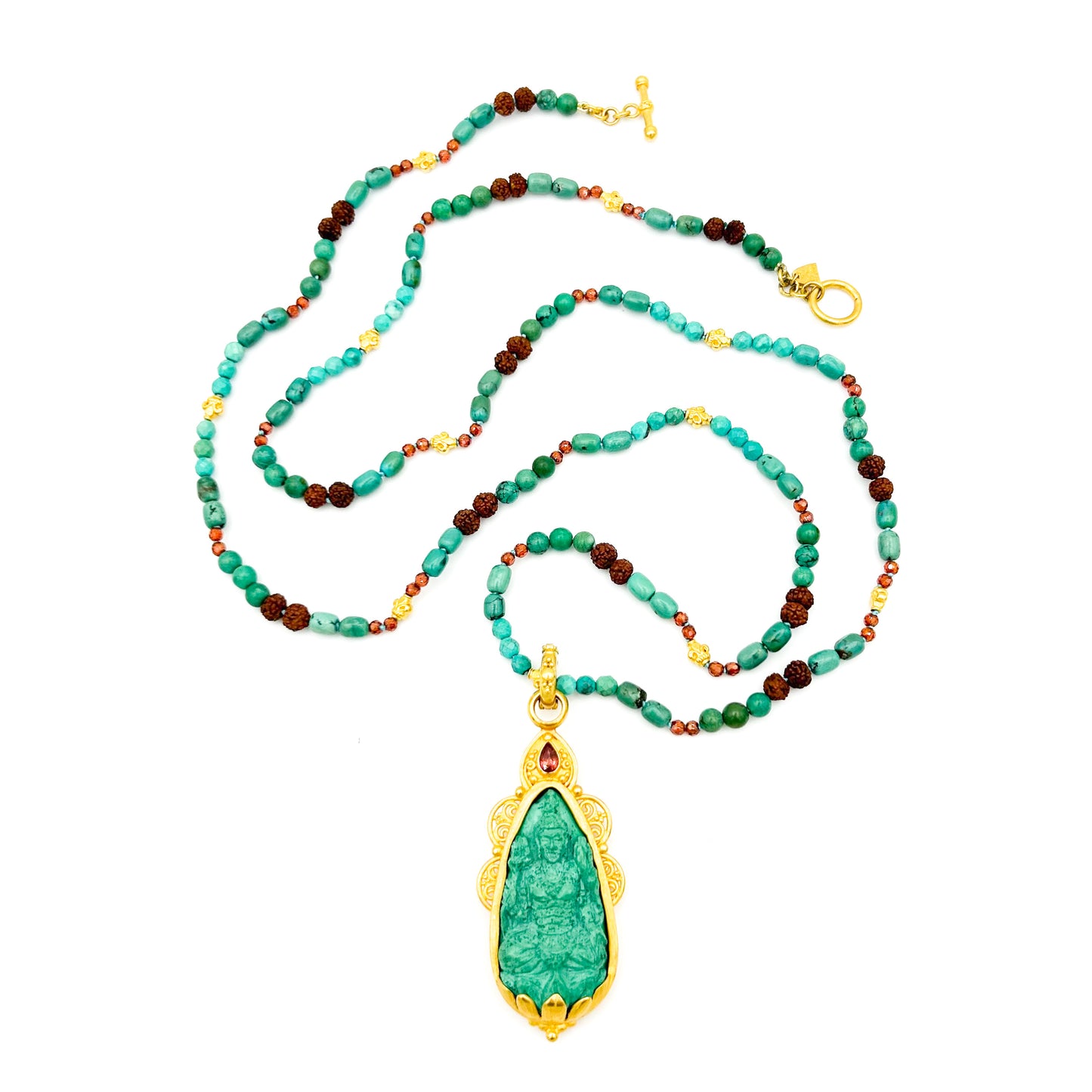 "Tirtagangga" Pendant (Carved Malachite, Ruby, Diamond, 22k, 18k Gold)