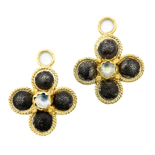 "Gotham" Drops for Hoop Earrings (Rainbow Moonstone, 18k Gold, Oxidized Sterling Silver)