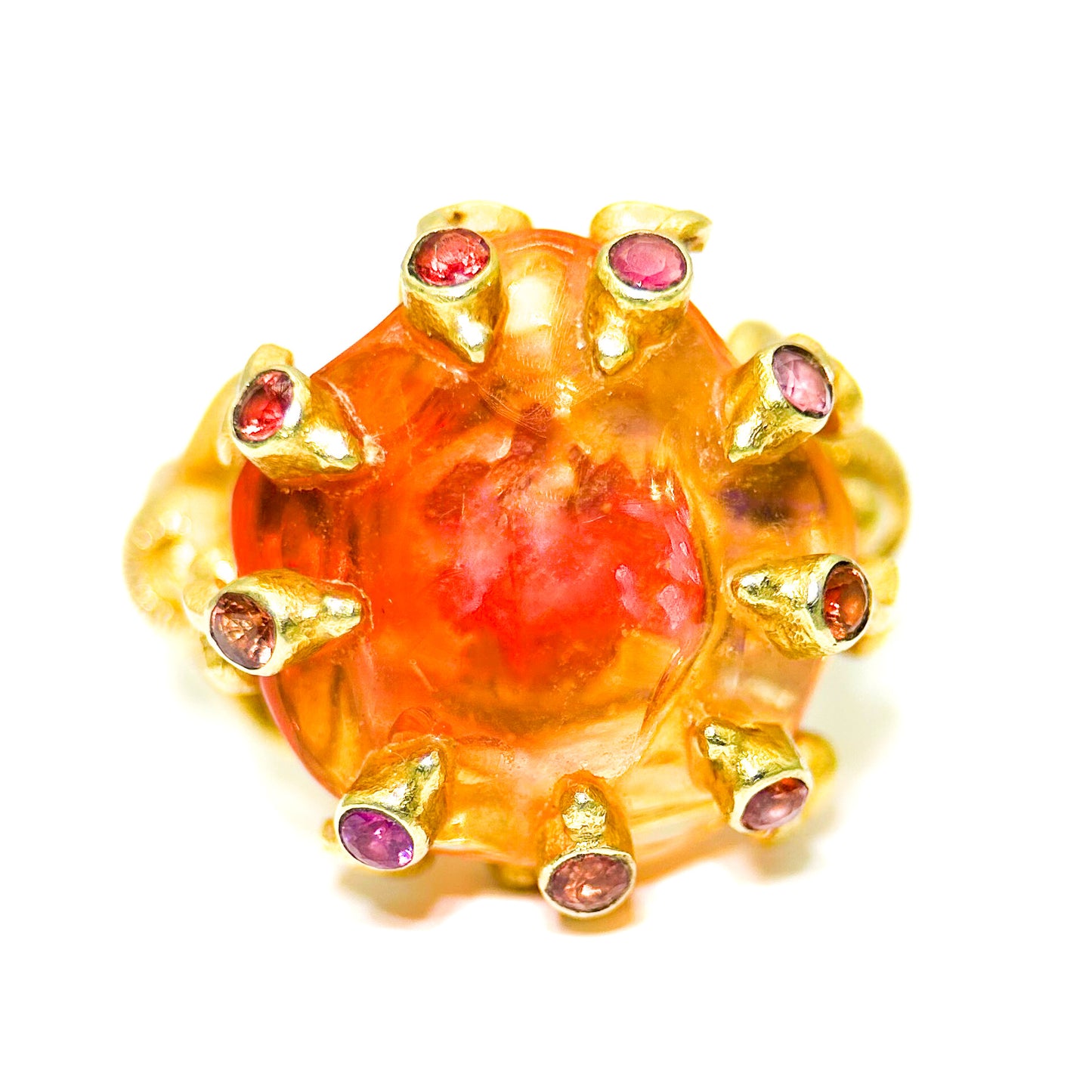 "Fiery Octopus" (Mexican Fire Opal, Pink & Orange Sapphire, 22k Gold)