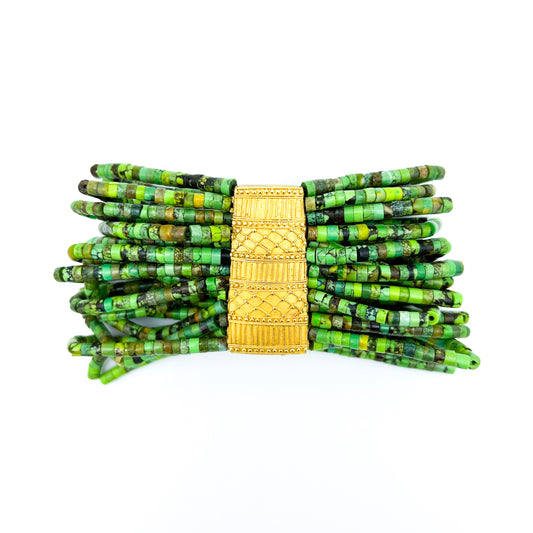 "Nefertari" Bracelet (Green Turquoise, Gaspeite Heishi Beads, 22k Gold)