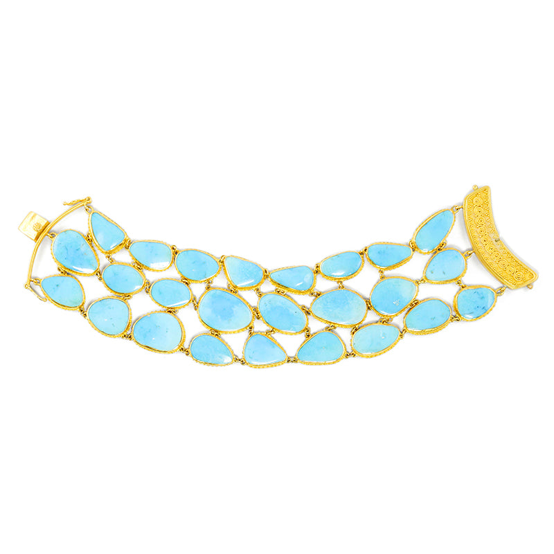 "Cielo Fishnet" Bracelet (Arizona Sleeping Beauty Turquoise, 22k Gold)