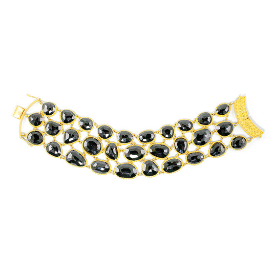"Midnight Fishnet" Bracelet (Melamite Black Garnet, 22k Gold)