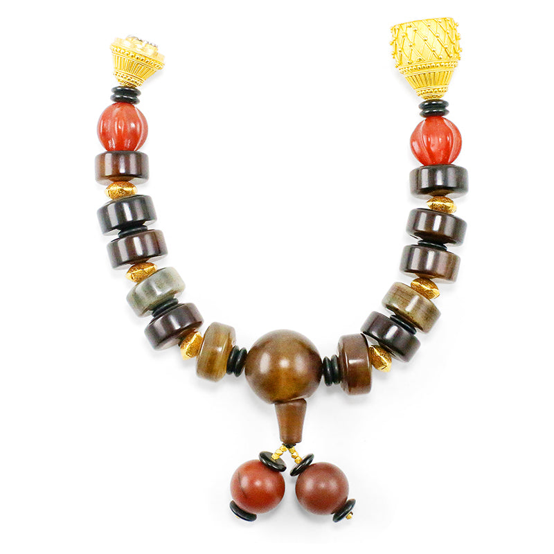 "Tao" Men's Bracelet (African Buffalo Horn, Carnelian Agate, 22k, 18k Gold)
