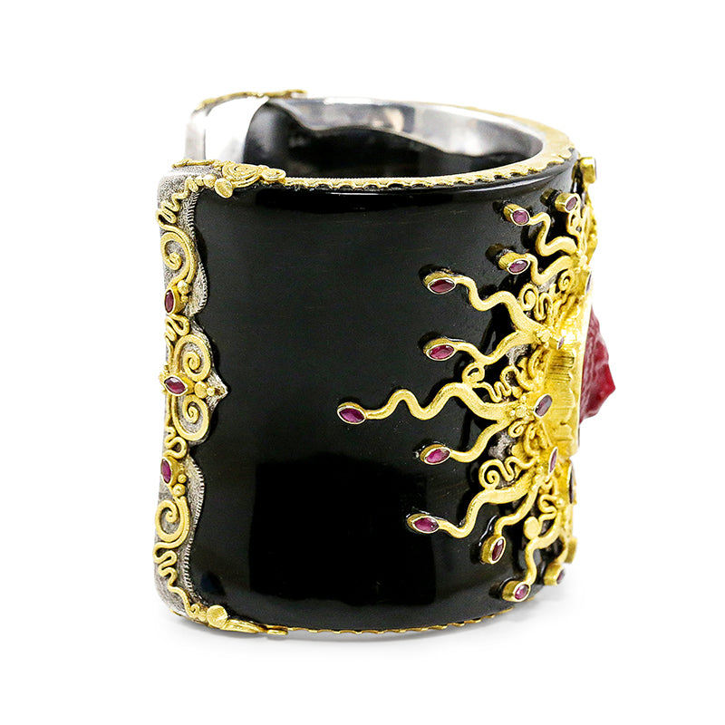 "Conception" Cuff Bracelet (Horn, Venetian Glass, Ruby, Silver, 22k Gold)