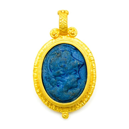 "Jerusalem" Pendant (Blue Faience Ceramic Cameo, 22k, 18k Gold)