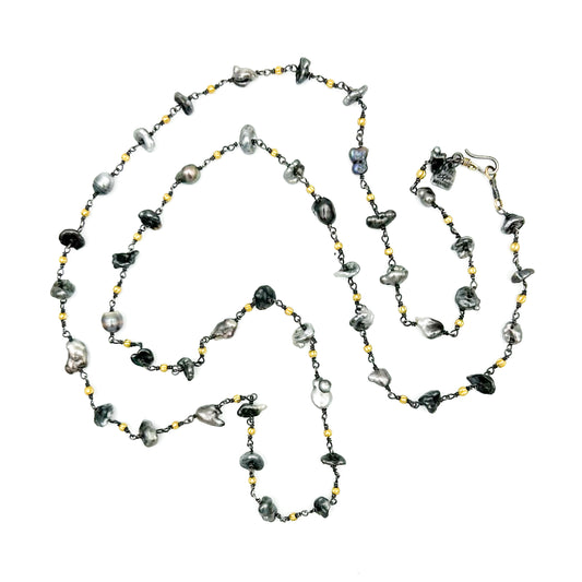 "Winona" Necklace (Tahitian Keshi Baroque Pearl, 18k Gold)