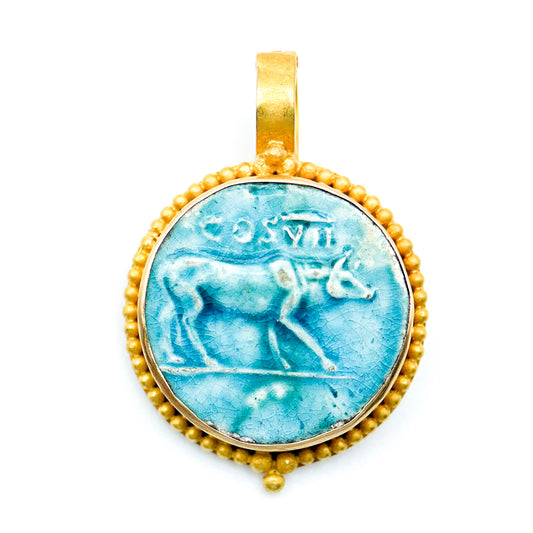 "Taurus" Pendant (Roman Faience Ceramic Cameo, 22k, 18k Gold)