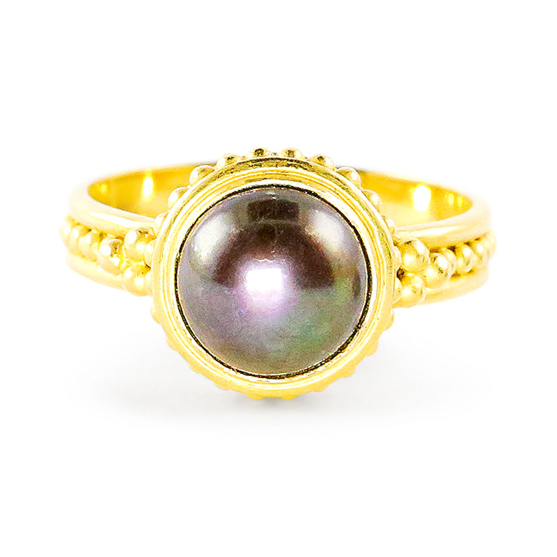 "Beaded Sparkler" Ring (Freshwater Pearl, 22k Gold)