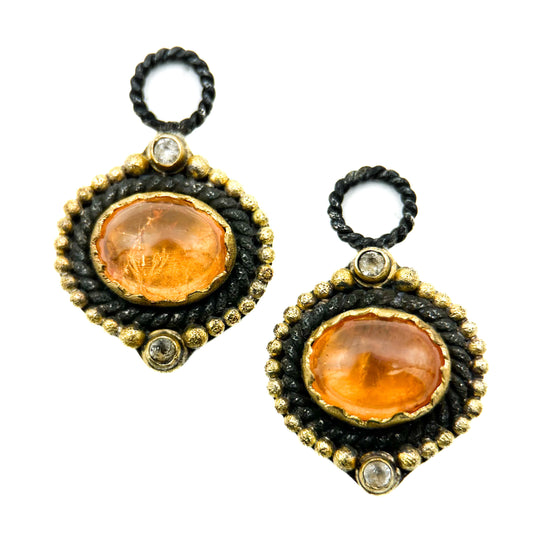 "Equus" Drops for Hoop Earrings (Mandarin Garnet, 18k Gold, Oxidized Sterling Silver)