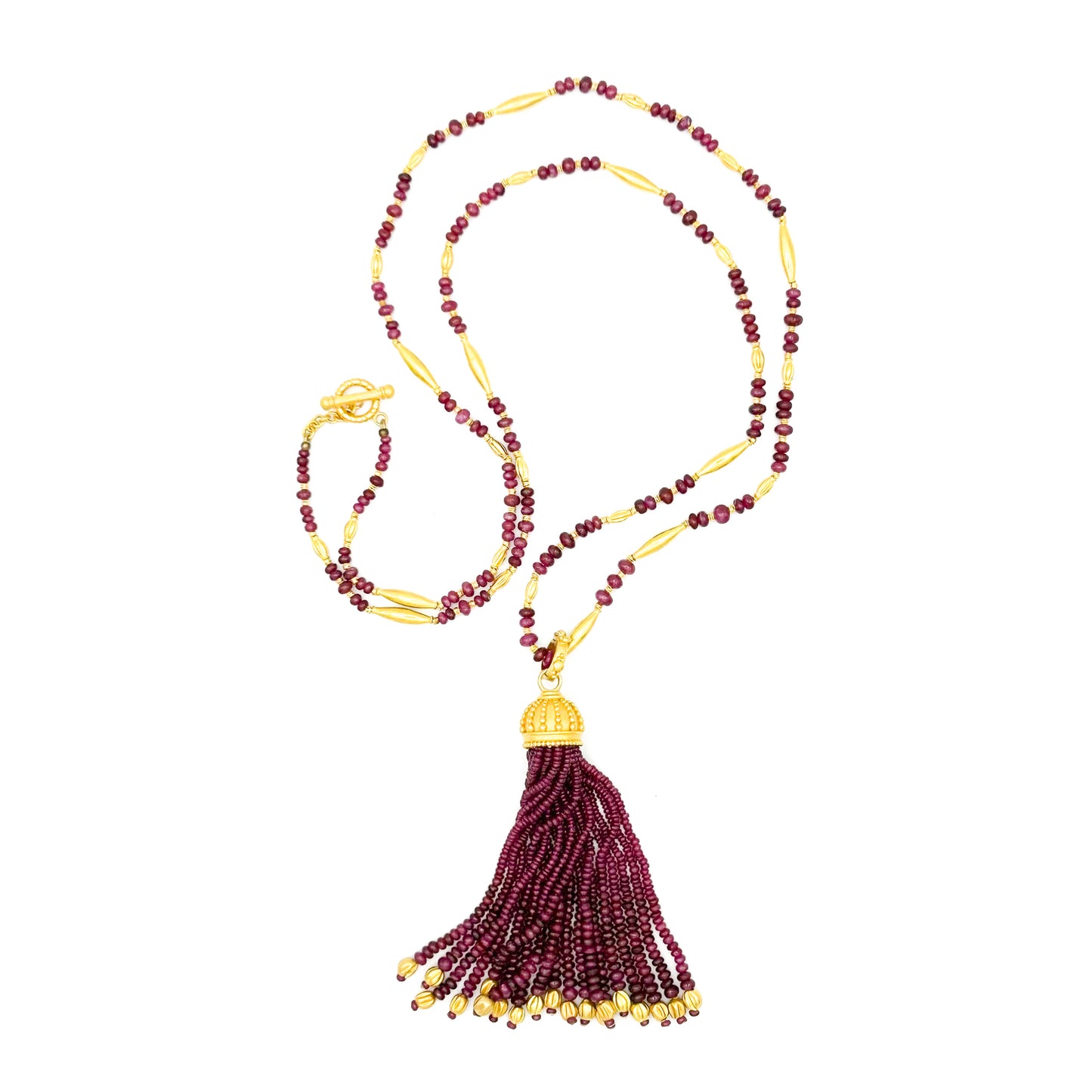 "Urchin Tassel" Pendant (Ruby Beads, 22k, 18k Gold)