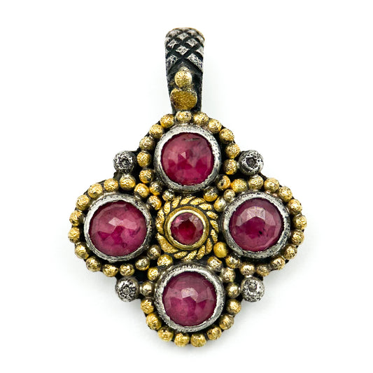 "Mini Maltese" Pendant (Ruby, 22k Gold, Oxidized Sterling Silver)
