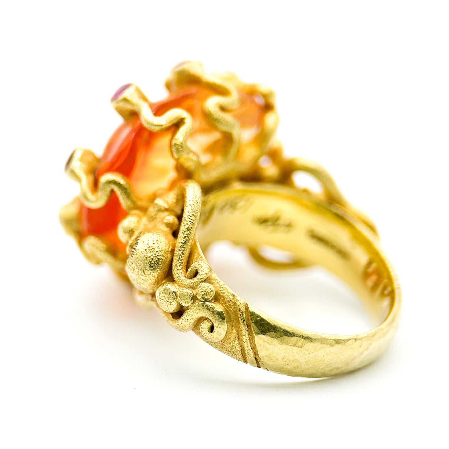 "Fiery Octopus" (Mexican Fire Opal, Pink & Orange Sapphire, 22k Gold)