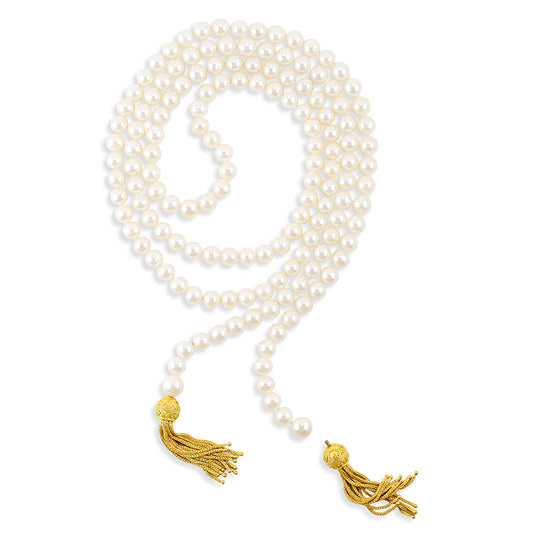 "Convertible Lariat" (White Freshwater Pearls, Optional 22k Gold Tassels)