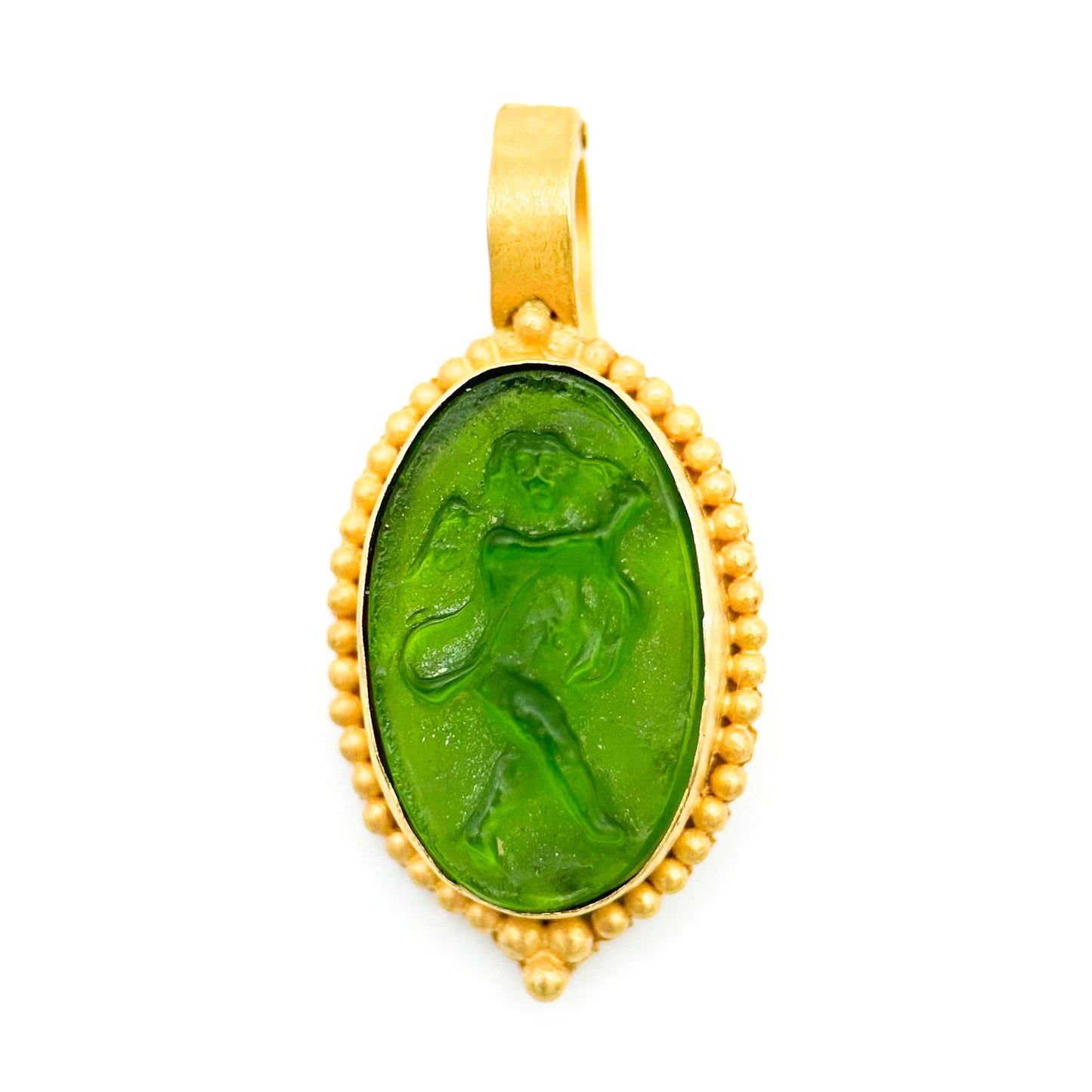 "Pisa" Pendant (Lime Green Venetian Murano Glass Intaglio, 22k, 18k Gold)