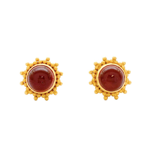 "Matahari Stud" Earrings (Hessonite Garnet, 22k Gold)