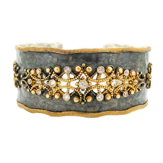 "Dubrovnik" Cuff Bracelet (Diamond, Oxidized Silver, 22k Gold)