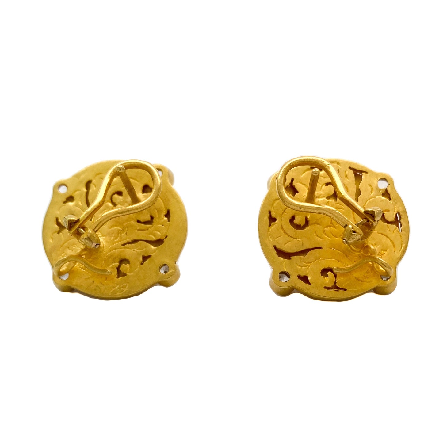 "Ben Batu" Button Earrings (White Pearl, White Sapphire, 22k Gold)
