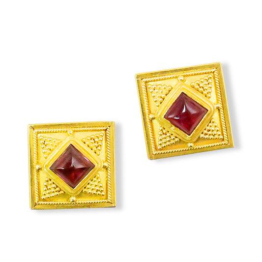"Evening Star" Studs (Rubellite Tourmaline, 22k, 18k Gold)