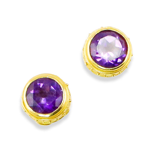 "Pill Box Spiral" Stud Earrings (Amethyst, 22k, 18k Gold)