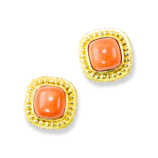 "Sharon" Stud Earrings (Italian Coral, 22k, 18k Gold)